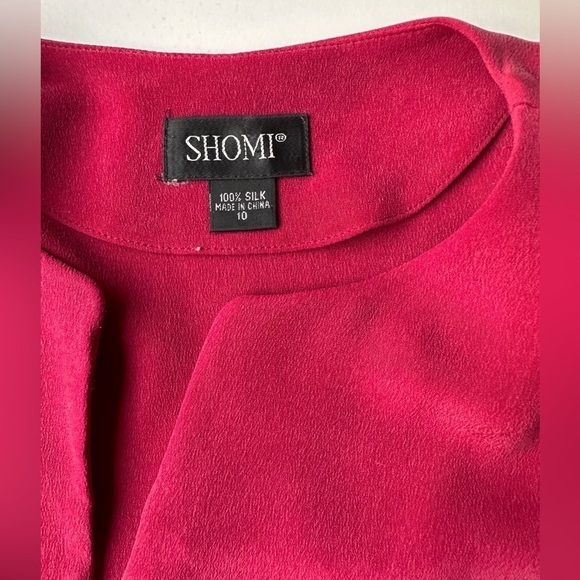 Vintage Shomi 100% Silk Lightweight Unique Toggle Retro Red Tunic Womens 10 FLAW - Picture 2 of 10